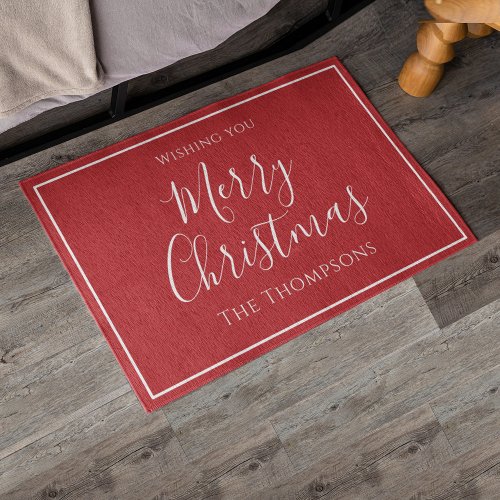 Merry Christmas Calligraphy Simple Cute Red Rug