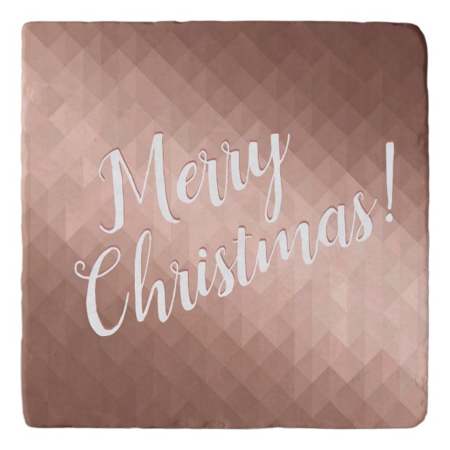 Merry Christmas calligraphy text pink gold Trivet (Front)