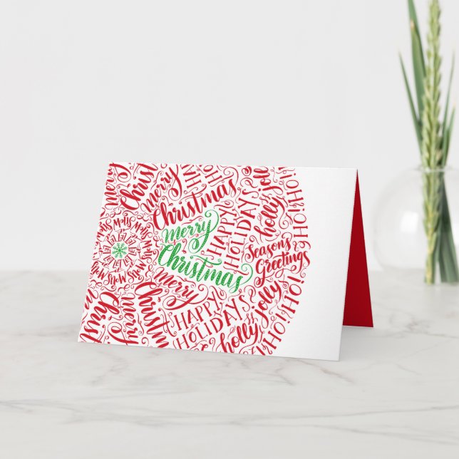 Merry Christmas Calligraphy Typography Mandala Red Holiday Card (Front)