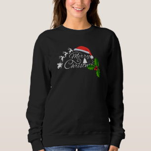 "Merry Christmas" Calligraphy with Santa Hat  Sweatshirt