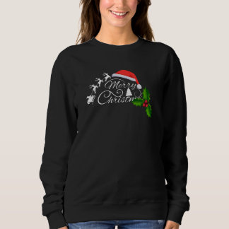 "Merry Christmas" Calligraphy with Santa Hat Sweatshirt