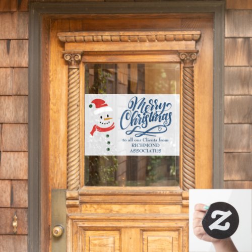 Merry Christmas Calligraphy with Snowman Custom Window Cling