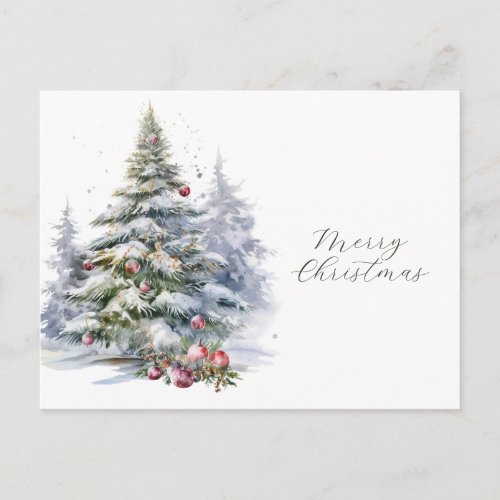 Merry Christmas Calligraphy with Watercolor Tree  Postcard