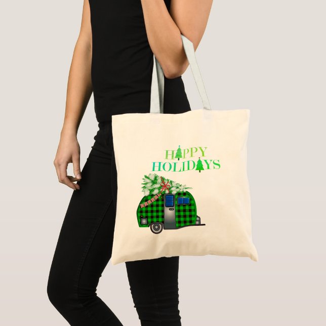 Merry Christmas Camper and Christmas Tree Tote Bag (Front (Product))
