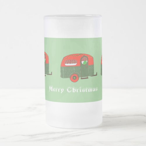 Merry Christmas camper Frosted Glass Beer Mug