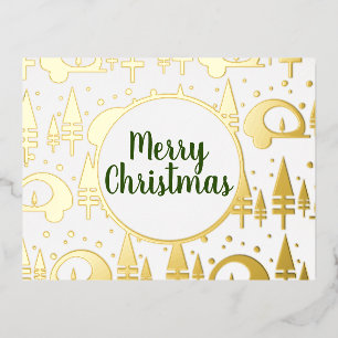Merry Christmas Camper Pattern Gold Pressed Foil Holiday Postcard