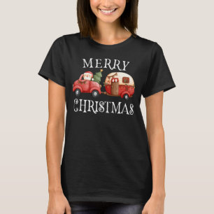 Merry Christmas Camping Cute Santa Claus Red Truck T-Shirt