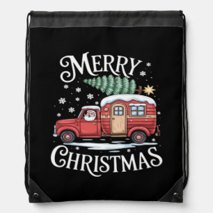 Merry Christmas Camping Cute Santa Claus Truck Ess Drawstring Bag