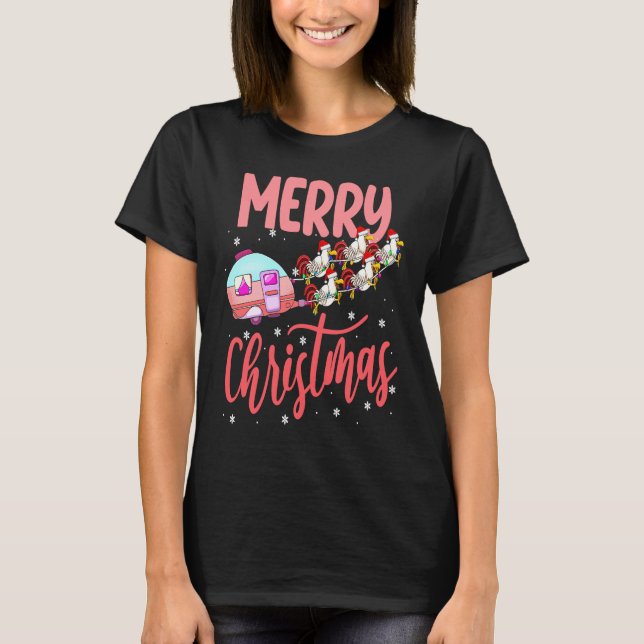 Merry Christmas Camping Funny Santa Chicken Campin T-Shirt (Front)