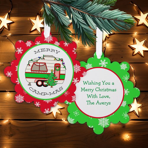 Merry Christmas Camping Pun Retro RV Camper Ornament Card
