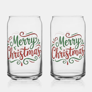 Merry Christmas Can Glass