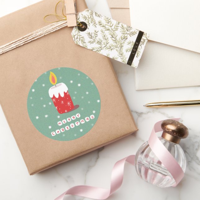 Merry Christmas candle Classic Round Sticker (Gift)