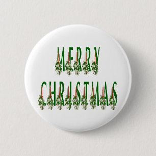 Merry Christmas Candle Font Pinback Button