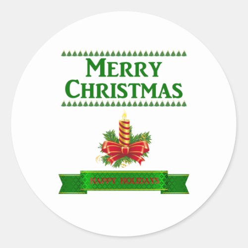 Merry Christmas Candle grnred Classic Round Sticker