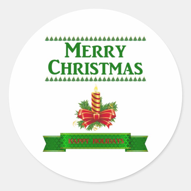 Merry Christmas Candle (grn/red) Classic Round Sticker (Front)