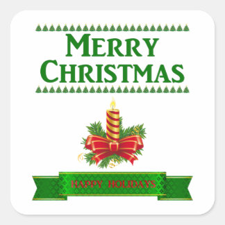 Merry Christmas Candle (grn/red) Square Sticker