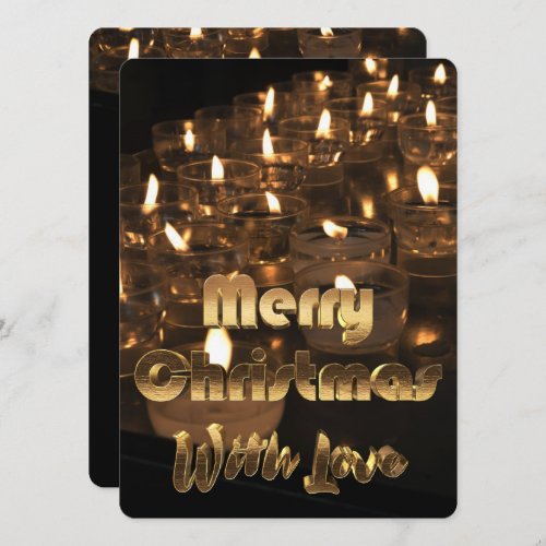 Merry Christmas Candle Lights Black Gold Text Invitation