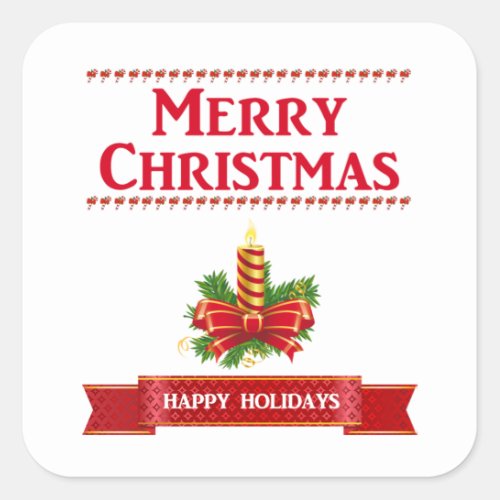Merry Christmas Candle redclr Square Sticker