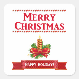 Merry Christmas Candle (red/clr) Square Sticker