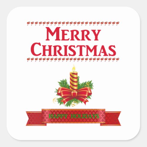 Merry Christmas Candle redgrn Square Sticker