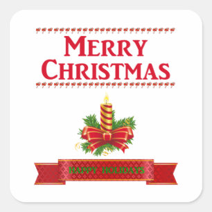 Merry Christmas Candle (red/grn) Square Sticker