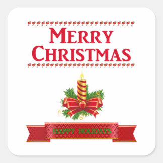 Merry Christmas Candle (red/grn) Square Sticker
