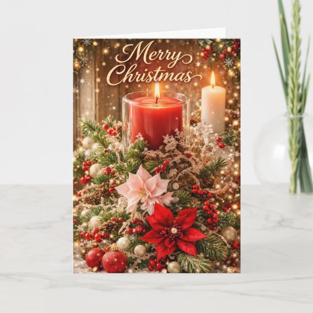 Merry Christmas Candlelight Holiday Greeting Card (Front)