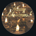 Merry Christmas Candles Candlelight Romantic Classic Round Sticker<br><div class="desc">Merry Christmas Candlelight Lit Candles Photography Romantic Cozy Stickers for Holiday Season Crafts and Gifts,  Add Your Text</div>