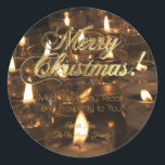 Merry Christmas Candles Candlelight Romantic Classic Round Sticker<br><div class="desc">Merry Christmas Candlelight Lit Candles Photography Romantic Cozy Stickers for Holiday Season Crafts and Gifts,  Add Your Text</div>