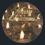 Merry Christmas Candles Candlelight Romantic Classic Round Sticker<br><div class="desc">Merry Christmas Candlelight Lit Candles Photography Romantic Cozy Stickers for Holiday Season Crafts and Gifts,  Add Your Text</div>