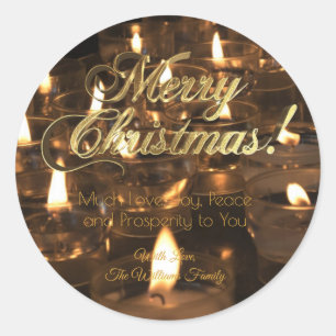 Merry Christmas Candles Candlelight Romantic Classic Round Sticker