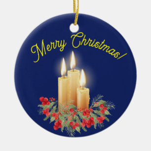 Merry Christmas Candles Ceramic Ornament