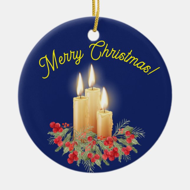 Merry Christmas Candles Ceramic Ornament (Front)