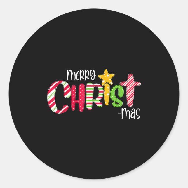 Merry Christmas Candy Cane Christ Holiday Faith  Classic Round Sticker (Front)