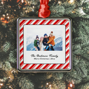 Merry Christmas Candy Cane Custom Photo Metal Ornament