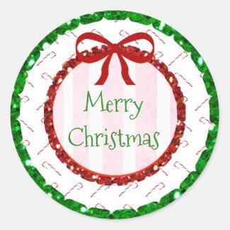 Merry Christmas Candy Cane Cute Bow Stickers