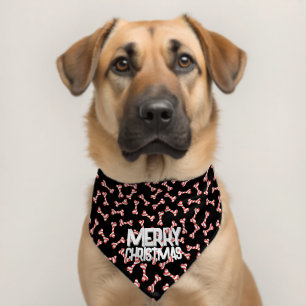 Merry Christmas Candy Cane Dog Bones Pet Bandana Collar