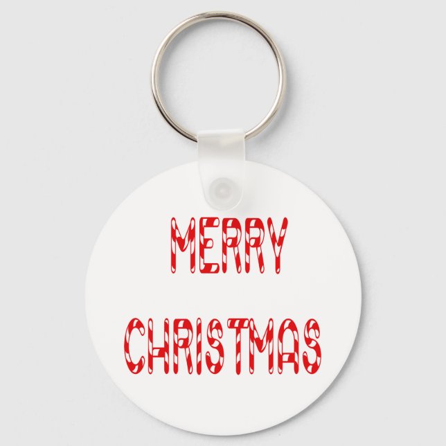 Merry Christmas Candy Cane Font Keychain (Front)