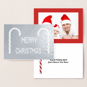 Merry Christmas Candy Cane Font & Photo Foil Card