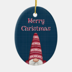 Merry Christmas Candy Cane Gnome Customizable Ceramic Ornament