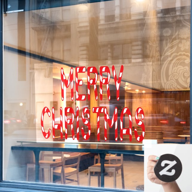 Merry Christmas Candy Cane Home & Storefront Vinyl Window Cling (Cafe Window)
