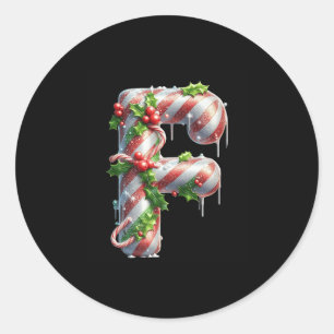 Merry Christmas Candy Cane Letter F Premium Classic Round Sticker