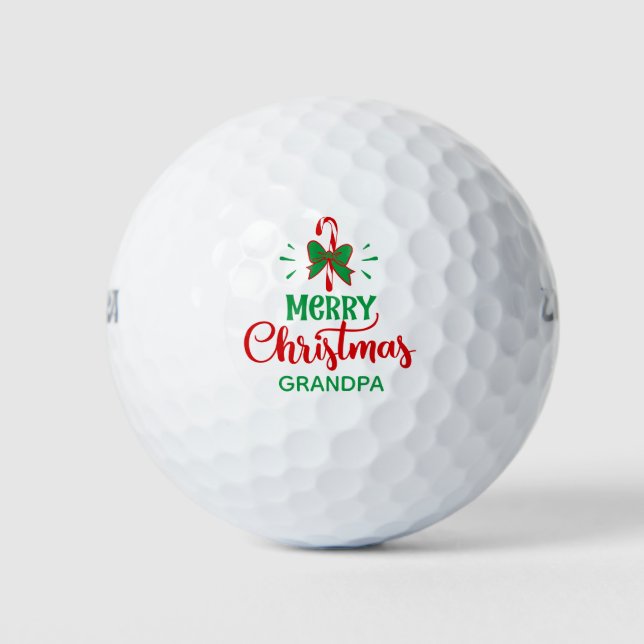 Merry Christmas Candy Cane Personalized Name Golf Balls (Front)