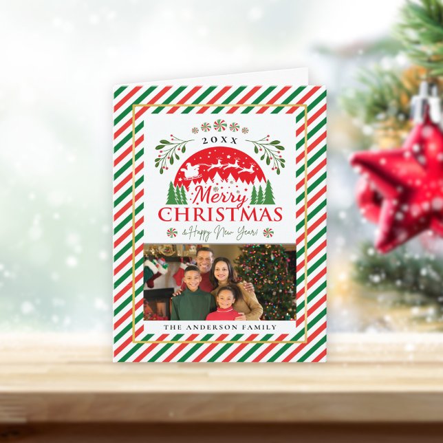 Merry Christmas Candy Cane Red Green Photo Folded Holiday Card (Creator Uploaded)