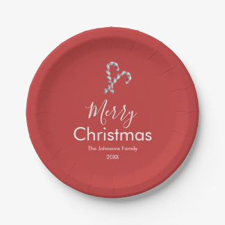 Merry Christmas Candy Cane Red Party Paper Plates