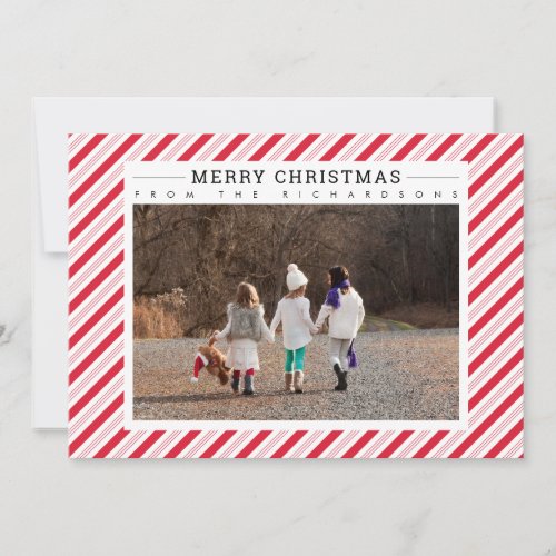 Merry Christmas Candy Cane Red White Stripes Photo Holiday Card