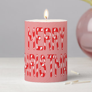 Merry Christmas Candy Cane Red & White Stripes Pillar Candle