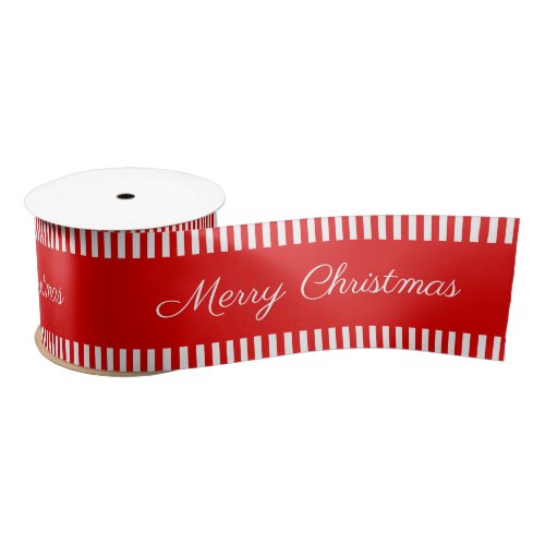 Merry Christmas Candy Cane Red White Stripes Wide Satin Ribbon