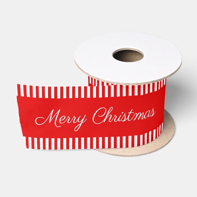Merry Christmas Candy Cane Red White Stripes Wide Satin Ribbon (Spool)