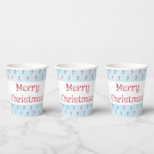 Merry Christmas Candy Cane Snowfall Background Paper Cups